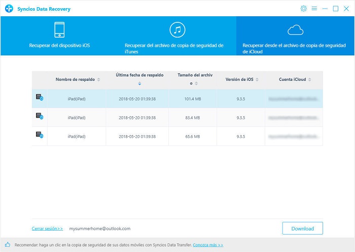 sign in to recover from iCloud backup file