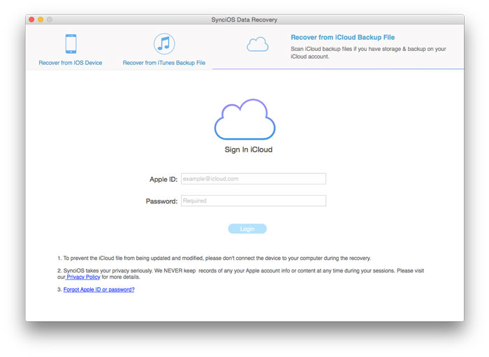 sign in to recover from iCloud backup file