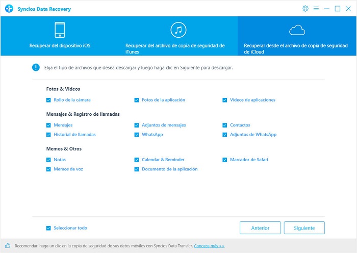 select files to download from iCloud backup file